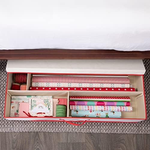 household essentials holiday gift wrap organizer with lid, side view