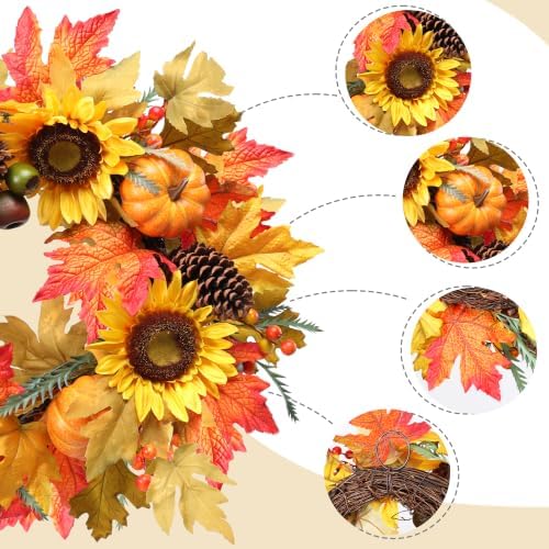 mumtop 22" fall wreath for front door, sunflower showing dimensions