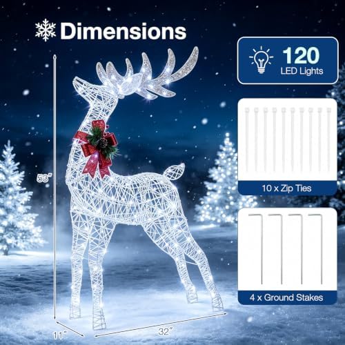 tangkula 4.4 ft christmas lighted reindeer, outdoor christmas, side view