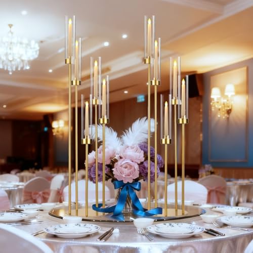 2PCS Floor Candle Holders for Wedding,Tall Acrylic Candelabra Centerpiece | 5 Arm Tables Candelabra for Party Christmas Concert,Fit LED Candle prom entrance decorations candelabros navideños