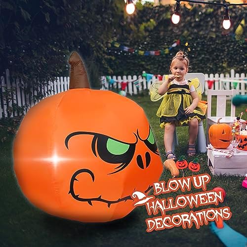 4ft halloween inflatable pumpkin with build-in led lights, close-up detail