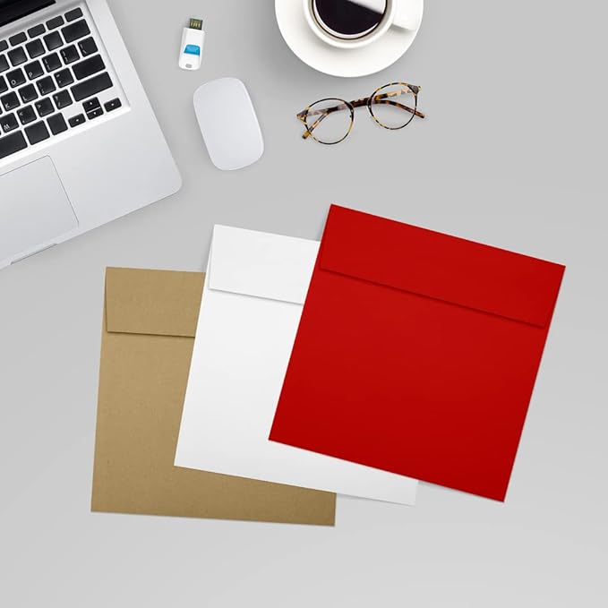 LUXPaper Square Invitation Envelopes | Peel & Press | 6 1/2" x 6 1/2" | Holiday Red | 60lb. Text | 50 Qty