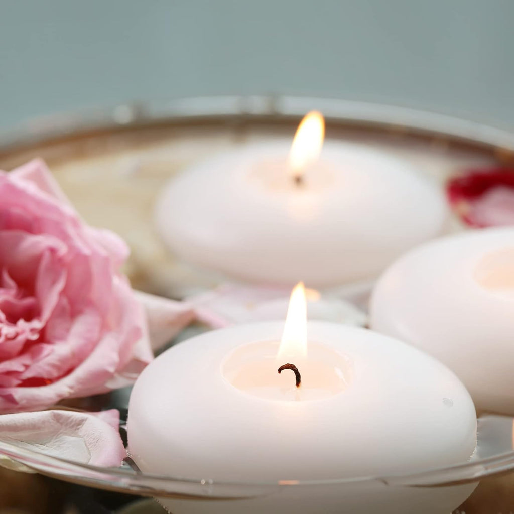 flamecan 24 Pack Floating Candles, 3” White Unscented Dripless Wax Burning Candles, for Cylinder Vases, Weddings, Party and Holiday …