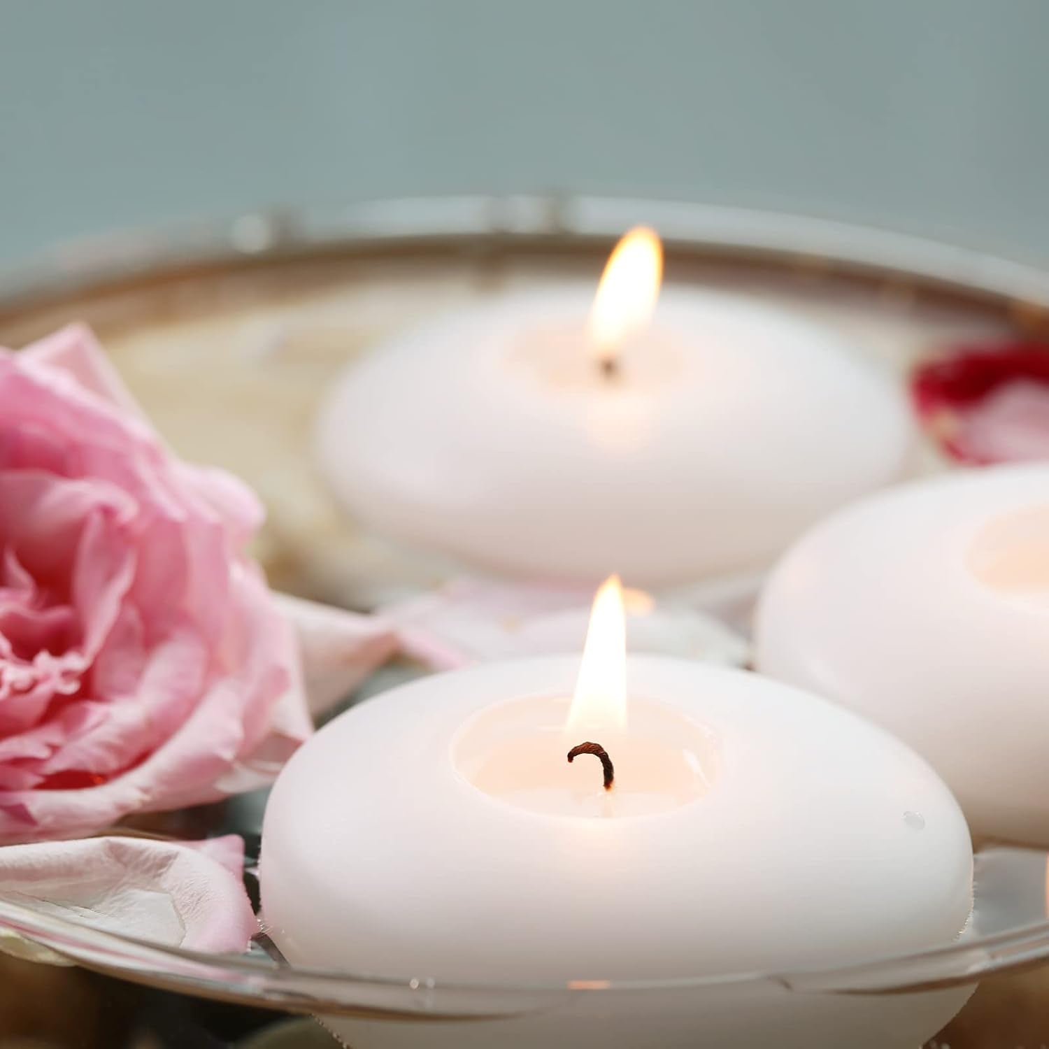 flamecan 24 Pack Floating Candles, 3” White Unscented Dripless Wax Burning Candles, for Cylinder Vases, Weddings, Party and Holiday …