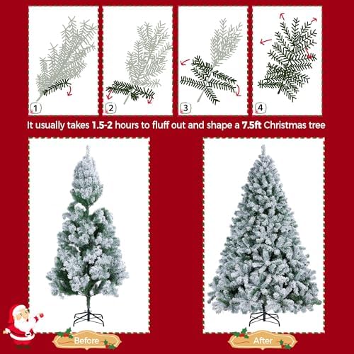 yaheetech 7.5ft pre-lit snow flocked artificial christmas tree, package contents