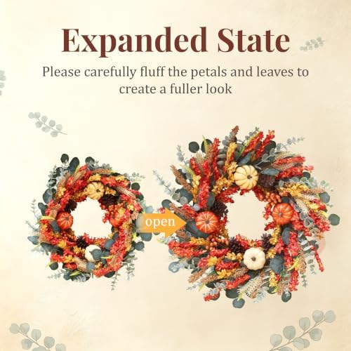 22" fall eucalyptus wreaths for front door with, side view