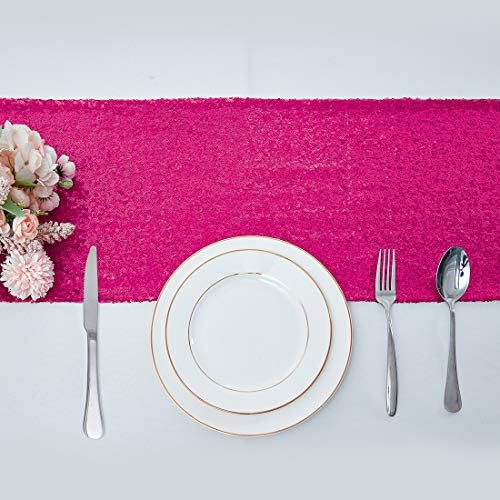 Pufogu 12 x 72 inches Hot Pink Sequin Table Runner, 6 Packs