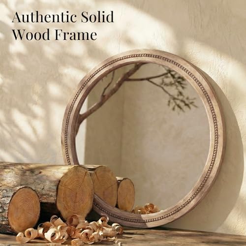solid wood 36 inch round beaded wall decor, side view