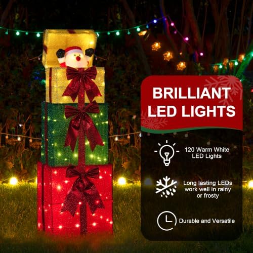 glitzhome lighted outdoor christmas decor, 40" animated stacked on a desk or shelf