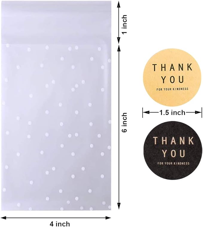 Searik Self Sealing Cookie Bags with Seal 4x6 Inches, 4 Mils Individual Self Adhesive Cellophane Plastic Candy Bags for Wedding Party Gift Giving Bakery Chocolate with Thank You Stickers 100 Pcs