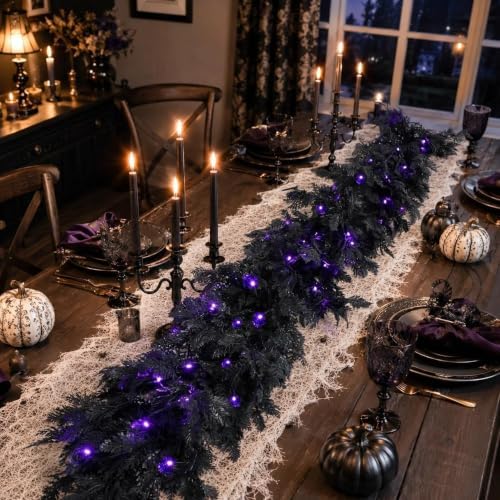 pre-lit halloween garland 9ft decorations black real touch shown in use