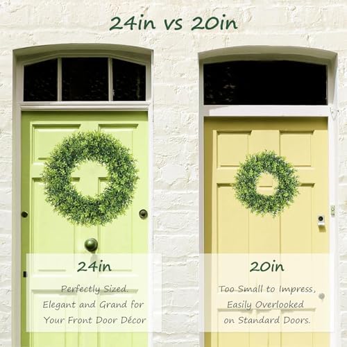 24 inch large boxwood wreath spring summer green shown in use