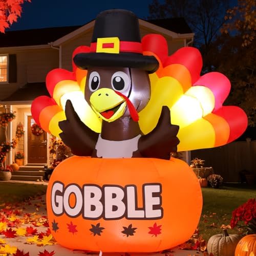 goosh 4ft thanksgiving inflatables turkey outdoor decorations with shown in use