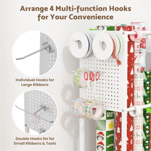 wrapping paper storage cart, rolling gift wrap station, side view