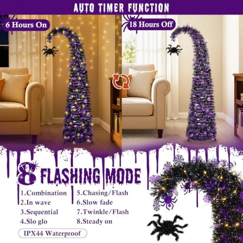 5ft curved halloween pop up christmas tree with, side view