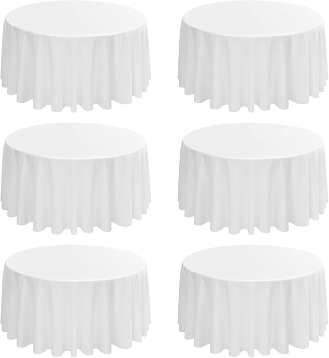 6 Pack Round Tablecloths - 120 Inch, White Polyester Table Cover, Stain and Wrinkle Resistant Washable Fabric Table Cloth, Polyester Tablecloth for Wedding Banquet Parties