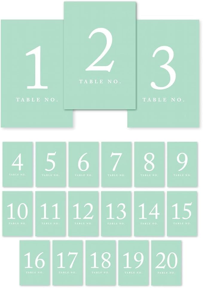 Andaz Press Table Numbers 1-20 on Perforated Paper, Mint Green, 4x6-inch Single Sided Sign, 1-Set, For Weddings, Graduation