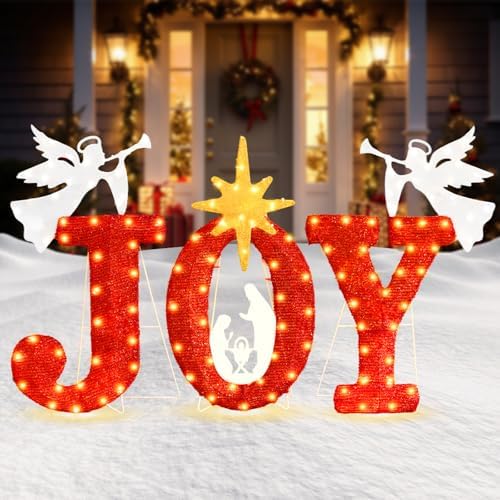 lighted joy christmas yard outdoor decoration 22.5in large on a desk or shelf