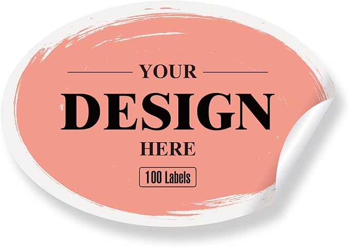 Custom Stickers - Customized Labels with Any Design Image Logo Text, 100 Pink Oval Stickers (4"x3") for Business, Thank You, Address, Bottle Labels, Outdoor Use