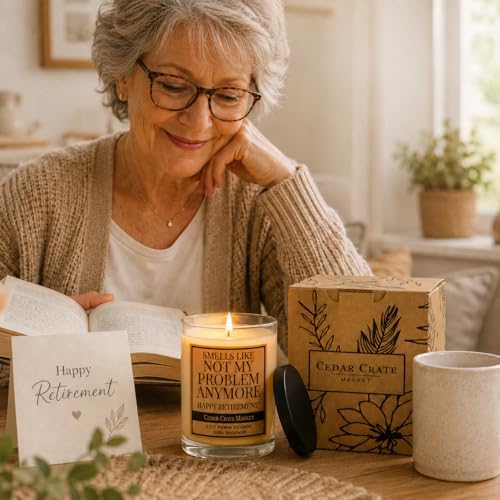 Retirement Gift for Woman, Men 2026 - Funny Vanilla Sandalwood Candle, 13.5oz, 60+ Hr Burn, USA Made Soy Wax - Farewell Gift for Coworker, Mom, Dad, Teacher, Nurse, Boss, Friend, Sister, Brother