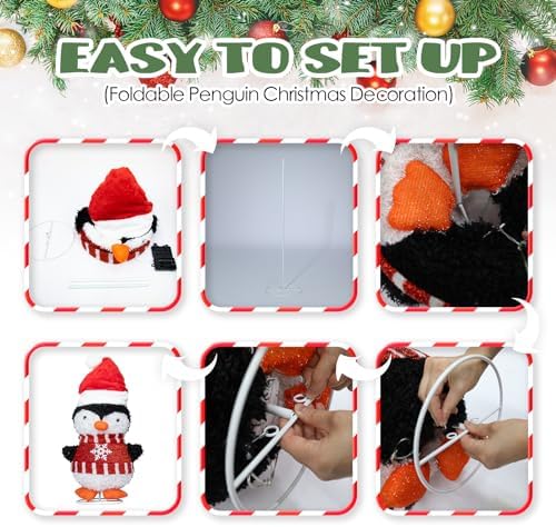 mumtop lighted christmas penguin decoration with santa hat, close-up detail