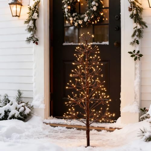 hairui lighted brown starburst tree with 368l warm, front angle view