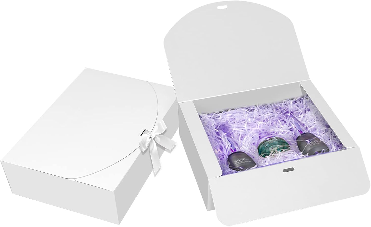 BoShahai 10 PCS Gift Boxes with Lids, 10.6x7.8x3.1 Inch Kraft Paper Gift Box, White with Ribbon, Bridesmaid Proposal Box for Wedding, Packaging, Present, Birthday, Cupcake
