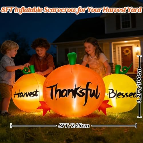 danxilu 8 ft fall pumpkin trio inflatable thanksgiving, close-up detail