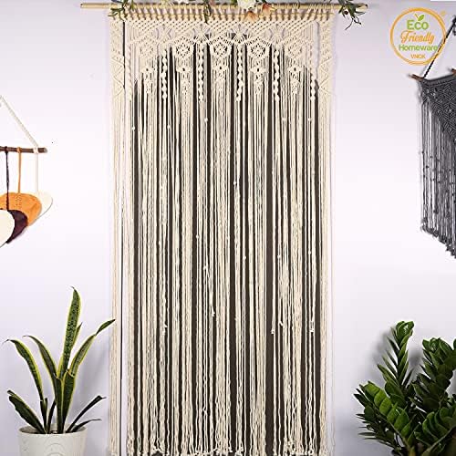 natural beige beaded door curtain, handmade wood bead, side view