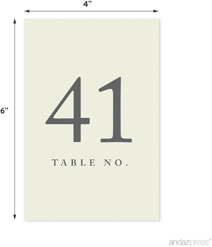 Andaz Press Ivory Wedding Table Numbers 41-60, 4x6-Inches Table Number Cards For Wedding Reception, Table Number For Seating Chart For Wedding Reception, Restaurant, Classroom, Boda