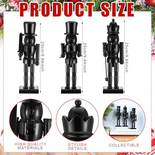 cinnvoice 3 pcs black christmas nutcracker figure statue, close-up detail