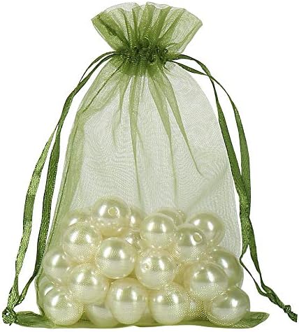 HRX Package 100pcs Organza Drawstring Bags Olive Green, 4 x 6 inch Candy Mesh Gift Bags Jewelry Pouches Small Christmas Sachet