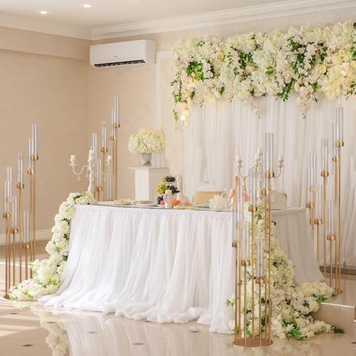 Gold Candelabra Wedding Centerpieces for Tables,Floor Candelabra Candlestick Holders 7 Arm Candle Holder Acrylic lampshade for Party Event candelabros para centros de mesa Fit 0.98" LED Candle