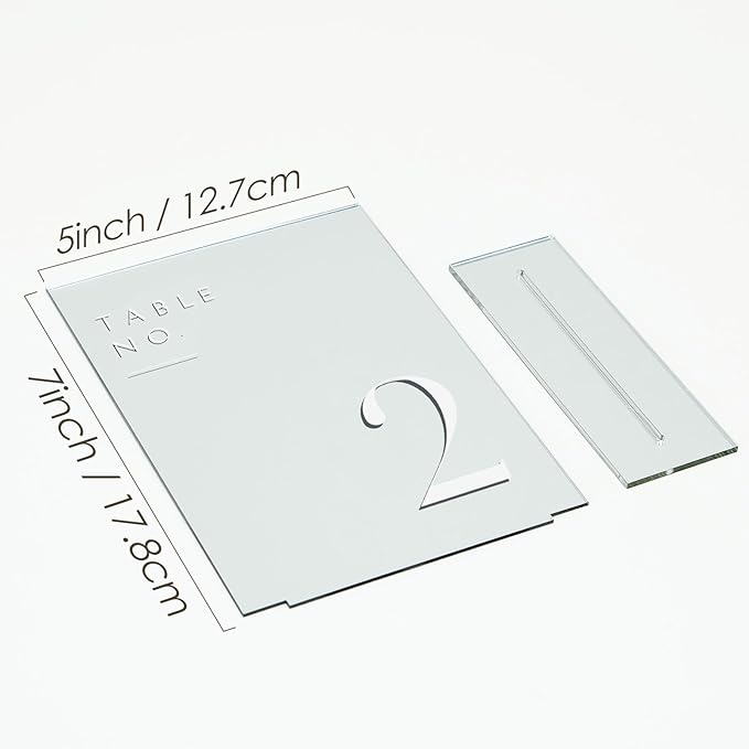 JINMURY Sliver Wedding Table Numbers 1-10 with Stands, 5"x7" Sliver Mirror Acrylic Table Numbers for Wedding Reception(Sliver Mirror White Font, Number 1-10, 5"x7")