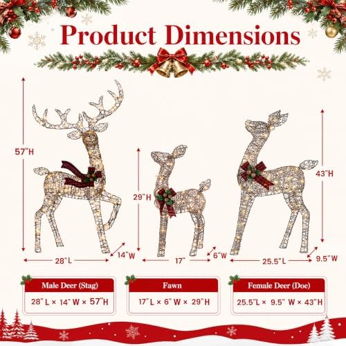 foowin 4.83ft 3-piece large lighted christmas deer family shown in use