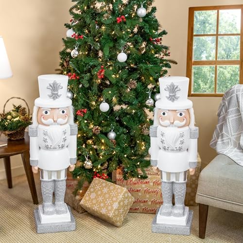 sunnydaze 3ft sterling the silver nutcracker christmas decoration, front angle view