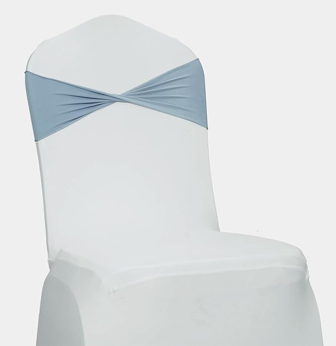 MDS Pack of 150 Spandex Chair Sashes Bows Elastic Stretch Dining Chair Bands Ties Without Slider Buckle Universal fits for Wedding Baby Shower Birthday Party Banquet Event Decoration - Dusty Blue