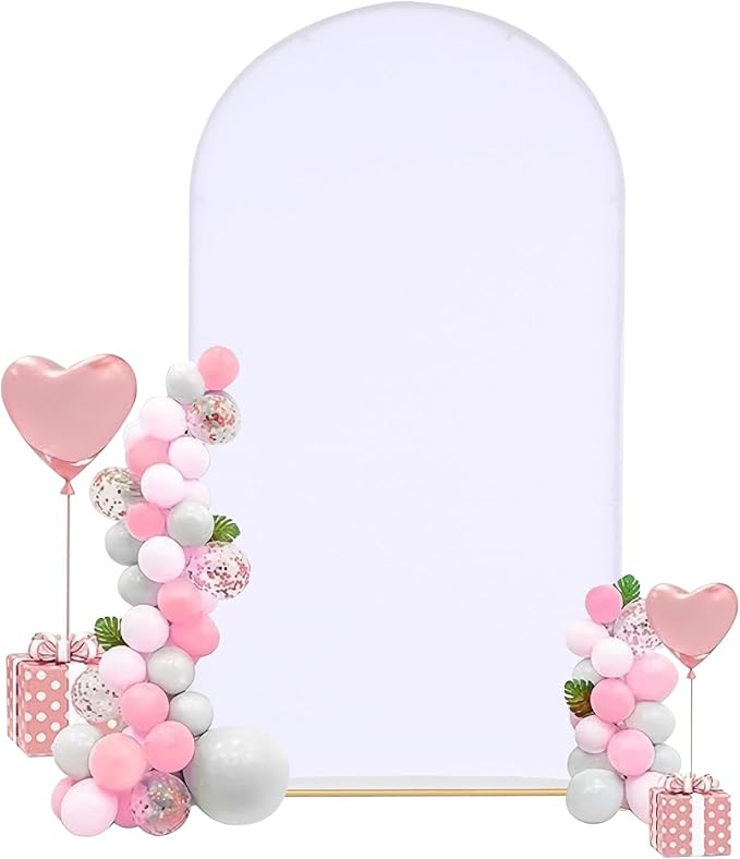Vincidern 6.6FT Wedding Arch Backdrop Stand and White Cover, Metal Arch Backdrop Stand and Cover Set for Parties, Birthdays, Baby Showers, Bridal, Banquets, Ceremonies, Event Decor