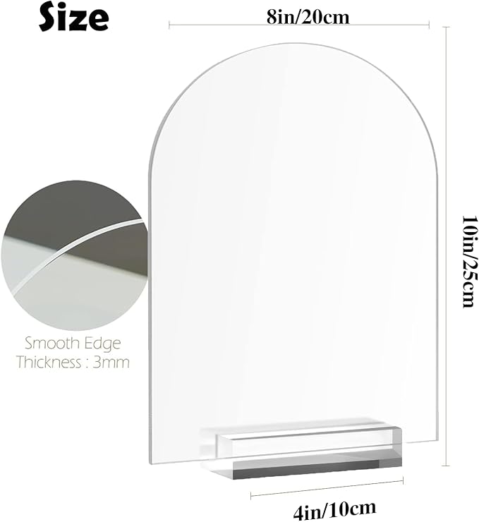 6 Pack 8x10 Inch Frosted Arch Acrylic Sign with Stands, Frosted Table Signs, Arched Round Top Acrylic Sheet, DIY Arch Signs Blank for Wedding Table Number Menu Bar List Sign