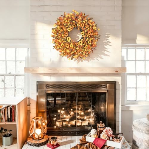 ghrdopy 24 inch fall wreath front door, artificial, side view
