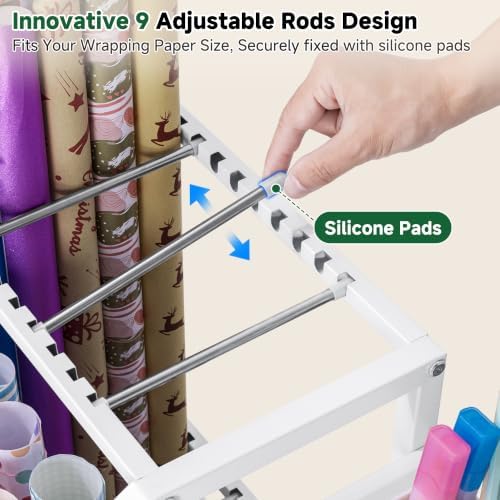 aquzee wrapping paper storage, rolling gift wrap station, side view