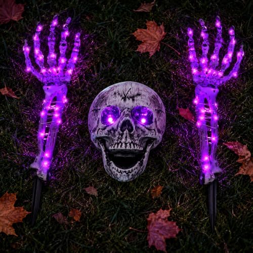 Halloween Skeleton Decorations Outdoor, Light Up Skull Head & Skeleton Ha...