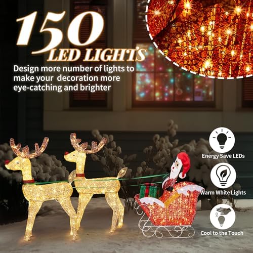 vingli 6ft lighted christmas reindeer and sleigh outdoor shown in use