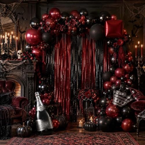 red black party balloon kit 2pack foil fringe, front angle view