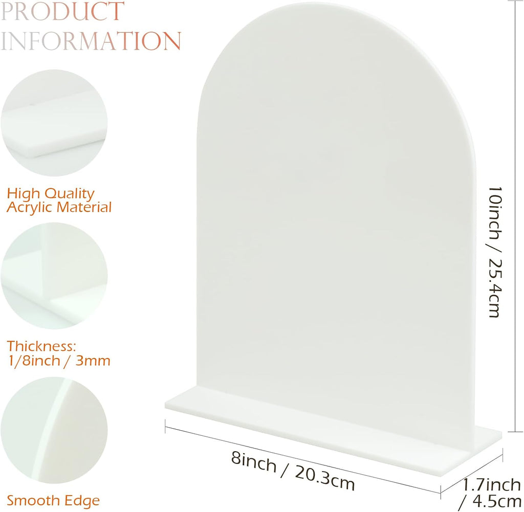8x10 Inch White Arch Acrylic Sign with Stand | 5 Pack Blank White Acrylic Arch Sign with Base for DIY Wedding Table Numbers, Arched Wedding Signage, Events& Parties (8x10 Inch)
