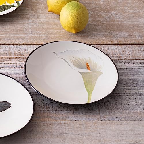 noritake colorwave floral appetizer plates, graphite black, set showing dimensions
