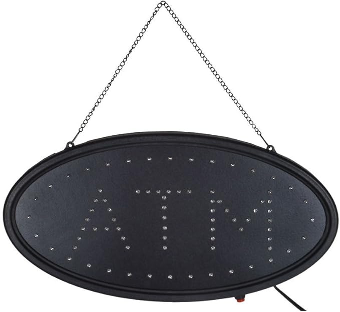 Boshen Led ATM Signs Decor for Bank Business Mart Shop Store Bar Cafe Now Open Sign Display On/Off Switch + Chain (19" Lx 10"W(Oval"ATM"))