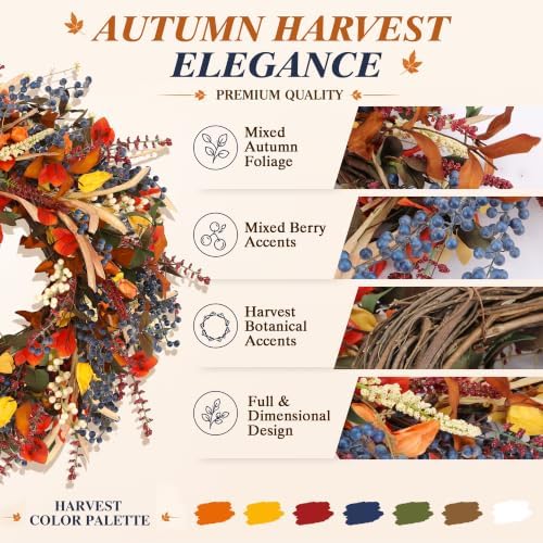 24" fall wreaths for front door, fall wreaths, close-up detail