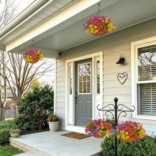 2 set artificial hanging flowers with baskets for shown in use