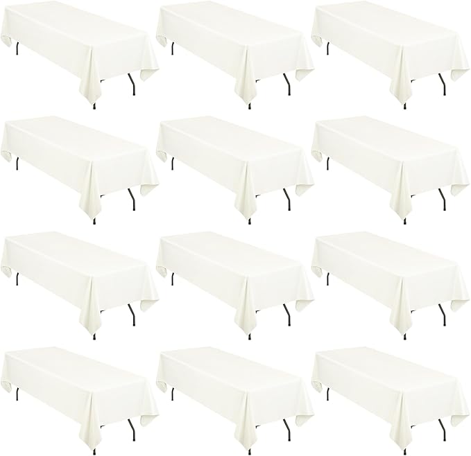 12 Pack Polyester Tablecloth 60 x 102 Inch Ivory Tablecloth for 6 Ft Rectangle Tables,Stain and Wrinkle Resistant Washable Fabric Table Covers Polyester Table Clothes for Wedding Parties Banque